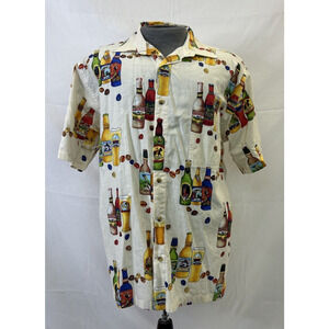 Weekender Traveler Shirt Mens Large Beer Bottles Caribbean Happy Hour Ivory FS